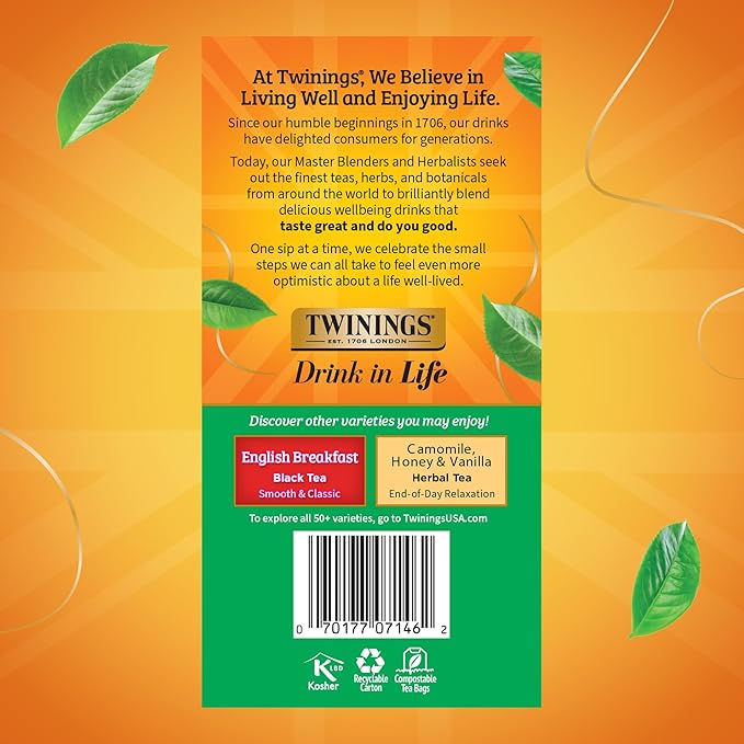 Twinings Irish Breakfast Black Tea Individually Wrapped Bags, 50 Count (Pack of 6), Flavourful, Bold, Robust, Caffeinated, Enjoy Hot or Iced, 300 Teabags - Bloomnest