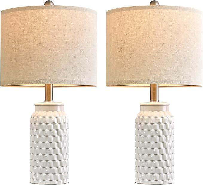 20.5" White Modern Ceramic Bedside Lamp Set of 2 for Bedroom Decor Farmhouse Table Lamp for Living Room Office Dorm - Bloomnest