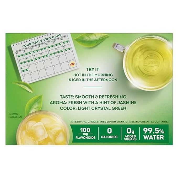 Lipton Signature Blend Green Tea Bags, Unsweetened Teabags for Hot Tea or Iced Tea with Caffeine and Flavonoids, 40 Total Tea Bags - Bloomnest