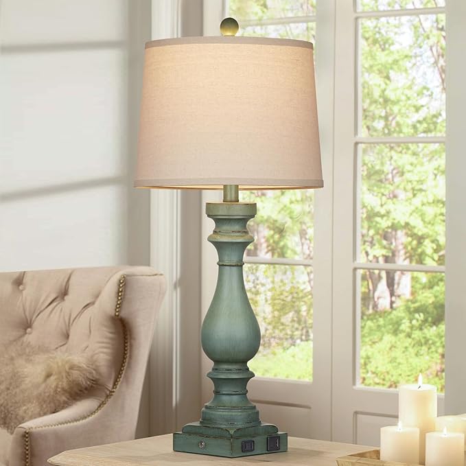 29" Tall Table Lamp for Living Room Set of 2,Vintage Bedside Nightstand Lamps with USB C+A Ports & AC Outlet,3-Way Dimmable Touch Control Retro Green Desk Lamp for Bedroom,Color 4 - Bloomnest