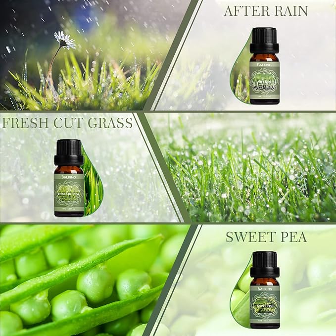 SALKING Spring Fragrance Oils Set, Premium Essential Oils Gift Set for Diffuser, Scented Oil for Soap & Candle Making - After Rain, Fresh Cut Grass, Sweet Pea, Rose Geranium, Cherry Blossom, Gardenia - Bloomnest