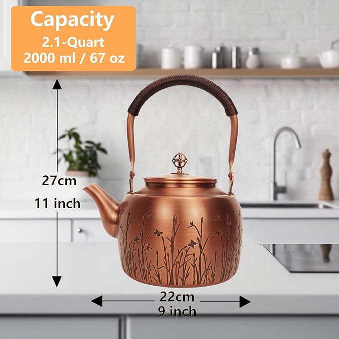 Kkekos Handmade Copper Kettle Copper Teapot for Stovetop 2000ml (Type4)