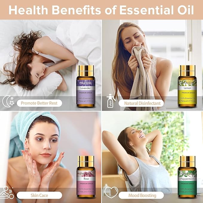PHATOIL Essential Oil Set, 12x5ml Essential Oils Gift Set with Diffused Wood, 100% Natural Pure Essential Oils for Diffusers DIY Candle Soap Making - Bloomnest