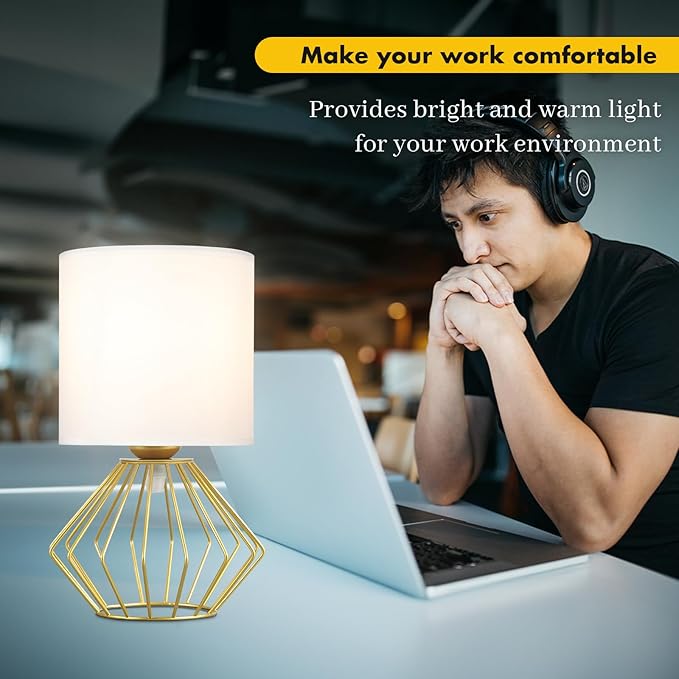 Hamilyeah Table Lamps Set of 2, Modern Bedside Lamps with White Fabric Shade, Industrial Night Stand Lamps with On/Off Switch, Gold Simple Lamp for Bedroom, Living Room - Bloomnest