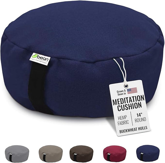 Bean Products Hemp Zafu Meditation Cushion for Sitting on Floor, Hemp Yoga Pillow, Zafu Meditation Pillow, Zen Seiza Kneeling Prayer Pad Support - Made in USA - Round Blueberry - Bloomnest