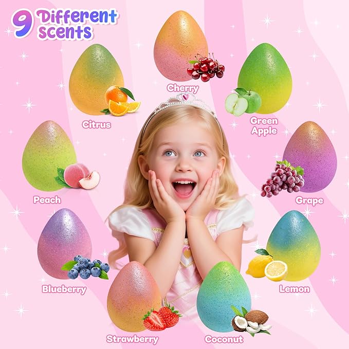 Unicorn Bath Bombs with Surprise Toys Inside, 9 Packs Bubble Bath Bomb for Kids Girls, Christmas Birthday Gifts for Girls, Stocking Stuffers for Kids (36+ Months) - Bloomnest