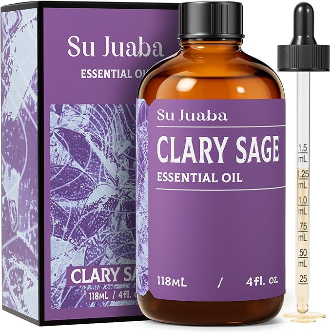 SU JUABA Clary Sage Oil Essential Oil 4 Fl Oz, 100% Pure Natural for Anxiety Relief, Skin, Hair,Diffuser, Aromatherapy -118ml Bloomnest