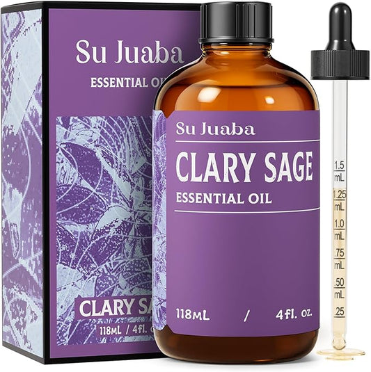 SU JUABA Clary Sage Oil Essential Oil 4 Fl Oz, 100% Pure Natural for Anxiety Relief, Skin, Hair,Diffuser, Aromatherapy -118ml Bloomnest
