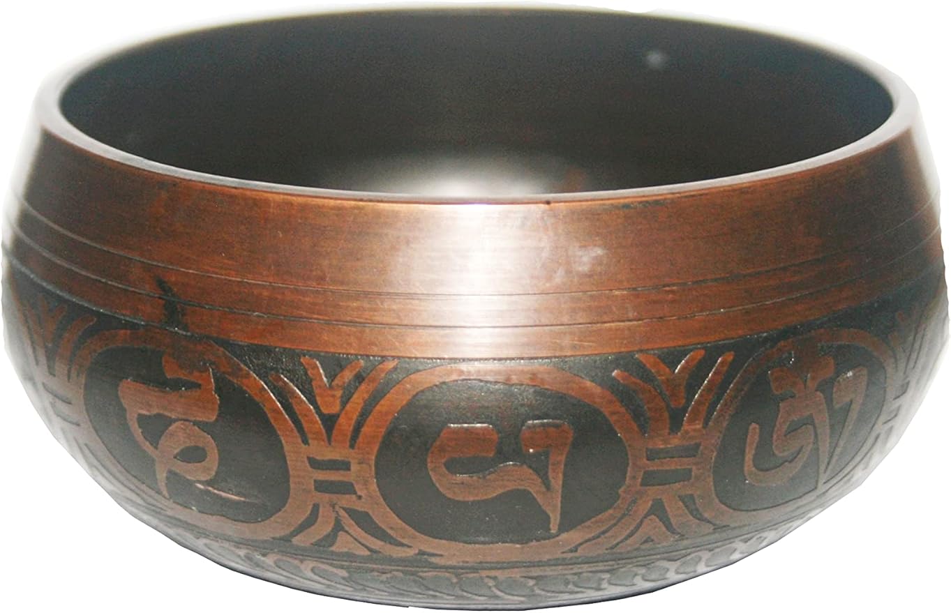 3380 SB Tibetan Auspicious Symbol Singing Bowl Set ~ Mallet Cushion Meditation Chakra Healing Prayer Yoga Mindfulness (SB-3380-G) - Bloomnest