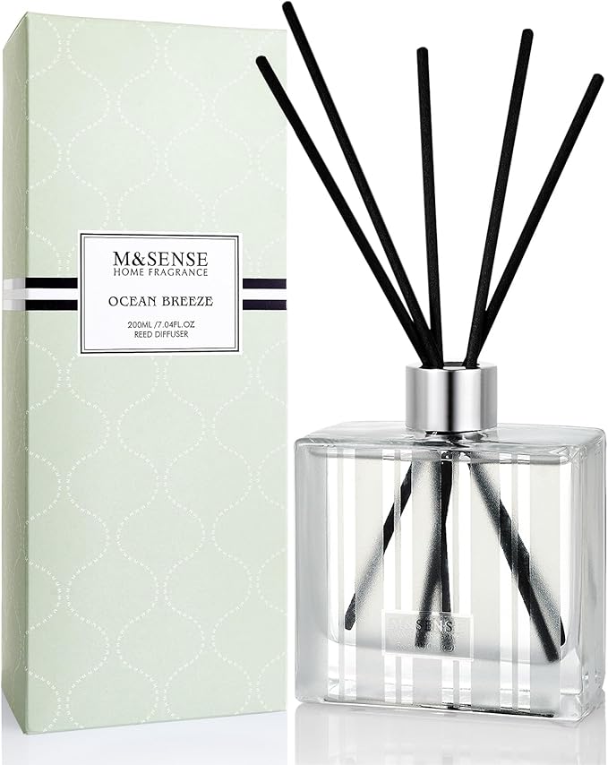 M&SENSE Reed Diffuser Set - 7.04oz Ocean Breeze Scent Diffusers with Sticks for Home, Oil Fragrance with Sticks, Shelf Decor for Bedroom Bathroom Office MSENSE