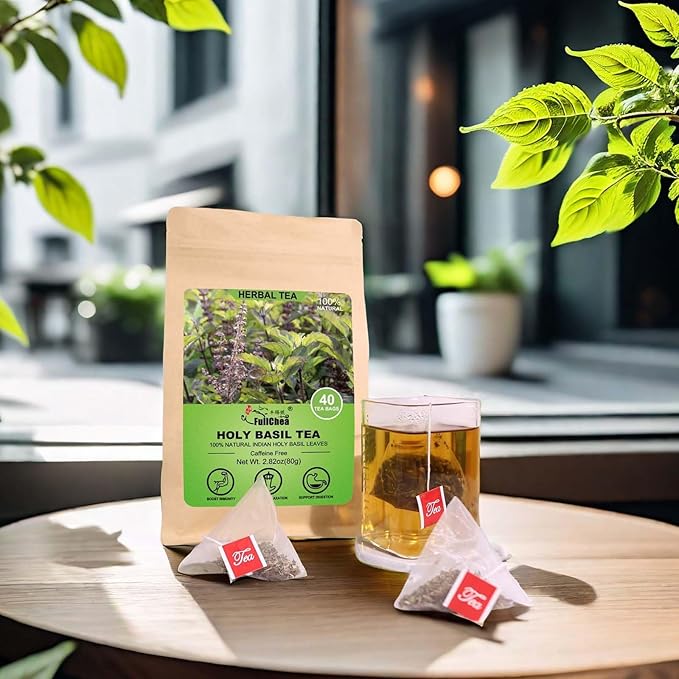 FullChea - Holy Basil Tea Bags, 40 Tulsi Teabags, 2g/bag - Premium Holy Basil Leaves - Non-GMO - Caffeine-free - Support Digestion & Boost Immunity - Bloomnest