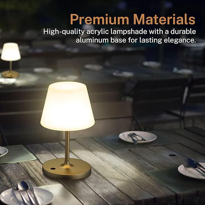 Cordless Lamp, 5000mAh Battery Operated Rechargeable Table Lamp with Power Bank, Touch Dimmable 3 Color Temperatures, IP44 Waterproof Shower Lamp for Kitchen, Bathroom, Indoor Or Outdoor Use 9.6in - Bloomnest