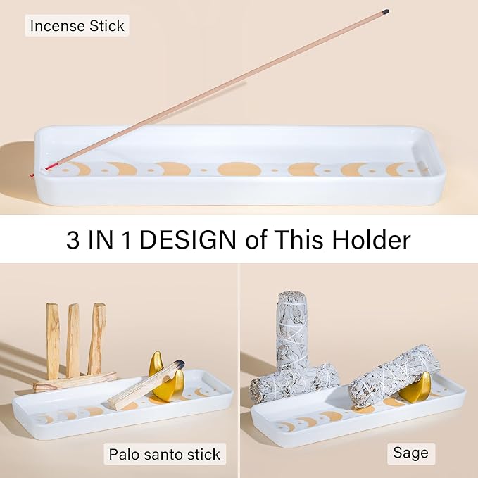ZenBless Incense Holder Multifunction Incense Burner for Burning Palo Santo,Sage Smudge, Incense Sticks,Handcrafted Ceramic Moon Phase Insence-Stick Holder, Ideal for Spiritual Meditation Yoga Gift - Bloomnest