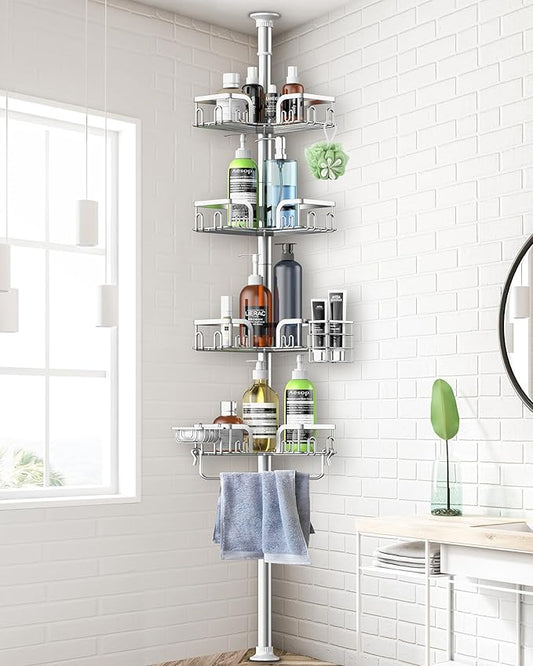Corner Shower Caddy Tension Pole 4 Tier Adjustable Stainless Steel Shower Shelf for Inside Shower Bathtub Shampoo,Standing Bathroom Organizer Shelves with 39 to 113 inch Height - Bloomnest