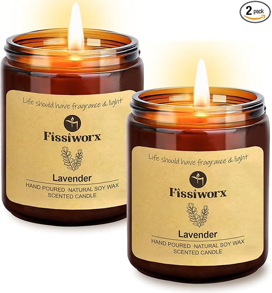 Lavender Scented Candle Set 2 Pack, Candle for Home Scented, Odor Eliminating, Stress Relief, 15oz, 110 Hours Long Lasting Candles, Soy Candle Set for Women - Bloomnest