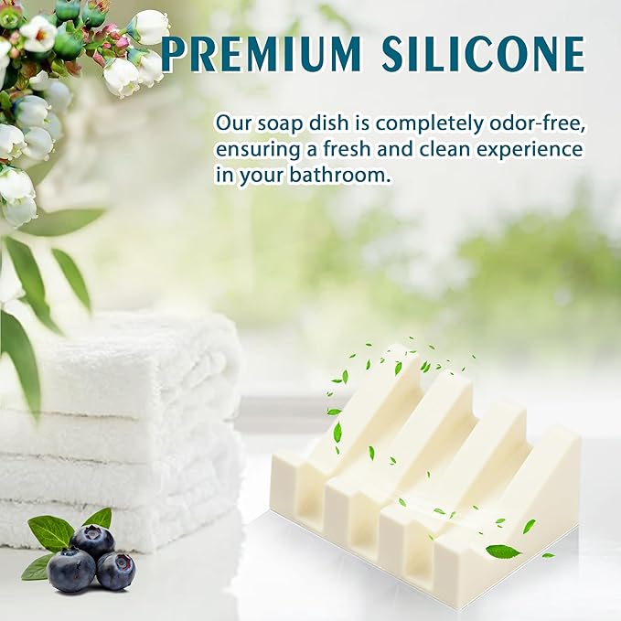 Silicone Soap Dish with Drain, Upgrade Double Suction Cups at The Bottom for Anti-Slip and Stability, Soap Dish Shower Waterfall Bar Soap Holder Tray with Drain Soap Holder (1, CreamWhite) - Bloomnest