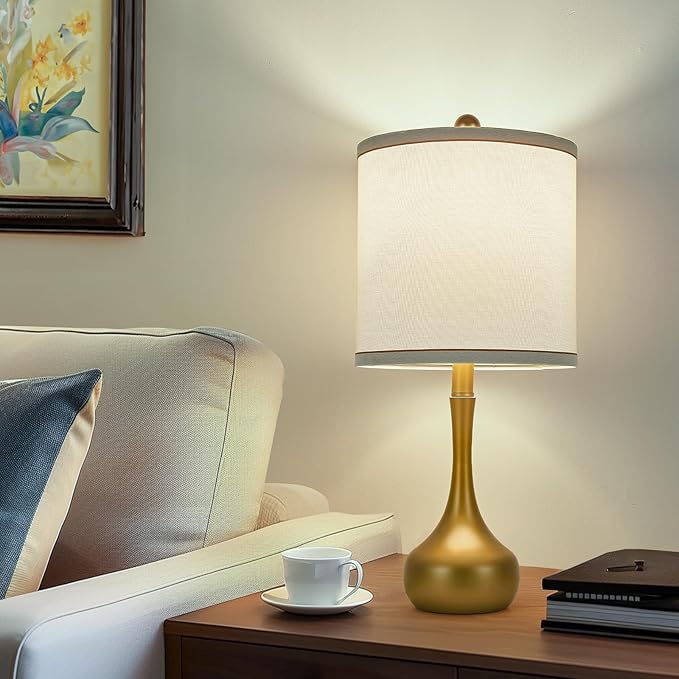 23" Farmhouse Table Lamp Set of 2, Golden Metal Modern Bedside Lamps for Living Room, 3 Color Temperature Rustic Table Lamps for Bedroom, Night Stands, Dorm,Office, Home Décor (Bulb Included) - Bloomnest
