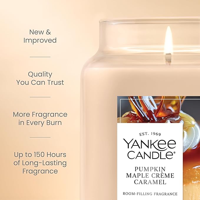 Yankee Candle Pumpkin Maple Crème Caramel, Fall Scented Candle, 22oz Large Jar with up to 150 Hour Burn Time - Bloomnest