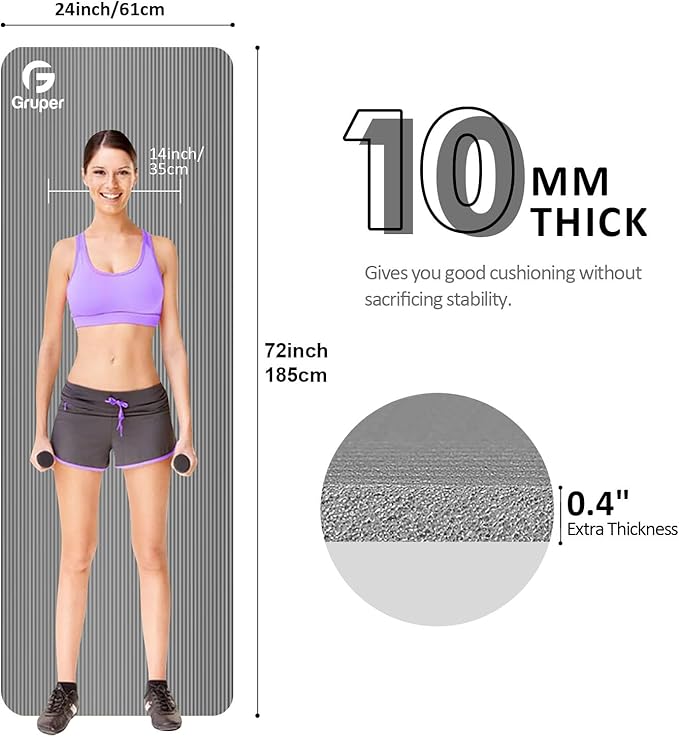 Yoga Mat Non Slip NBR Thick Yoga Mat, 72"L x 32"/24"W x 0.6"/0.4"TH (185cm x 80cm/61cm x 15mm/10mm), Anti-Tear Exercise Mat with Carrying Strap and Bag, Workout Mats for Yoga, Pilates, Floor Exercises - Bloomnest