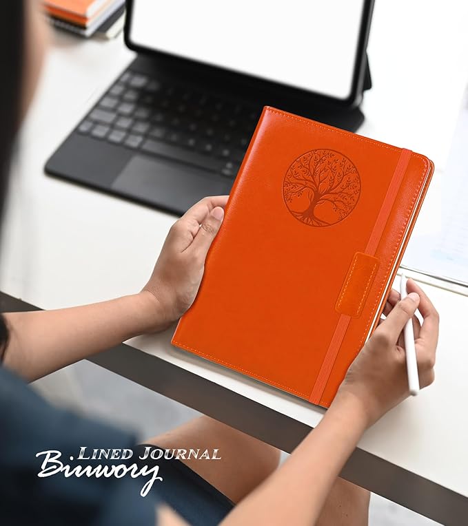 Lined Journal Notebook for Women Men,256 Pages A5 Hardcover Leather Journals for Writing,Travel,Business,Work & School,College Ruled Notebooks for Note Taking,Diary Notepad 5.7"×8.3" orange - Bloomnest