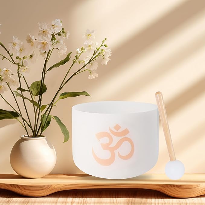 Singing Bowls 432hz C Note 8-Inch Crystal Singing Bowl With A Free Mallet And O-Ring For Sound Healing, Meditation, Yoga, And Sound Baths