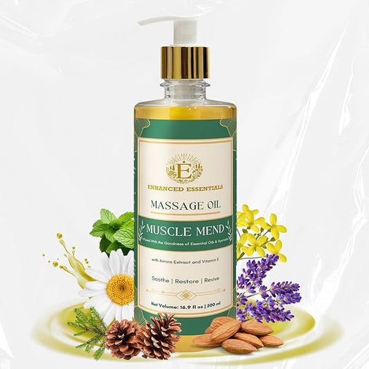 Muscle Recovery Massage Oil by Enhanced Essentials |Deep Restorative Formula with Ayurvedic Extracts,Pure Essential Oils & Vitamin E |Relieves Fatigue,Soothes Post-Workout Strain |16.9 fl oz (500ml)