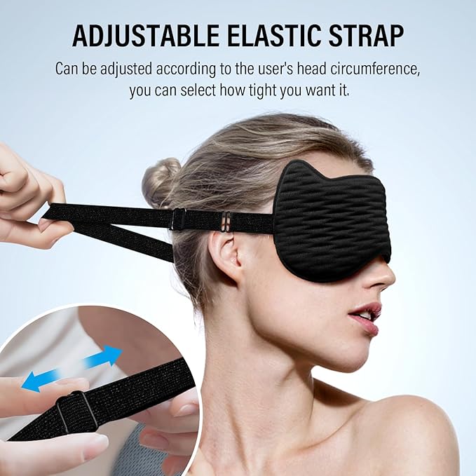 Sleep Eye Mask for Women Men, 100% Blackout 3D Contoured Cup Sleeping Mask with Adjustable Strap, Soft Breathable Memory Foam Blindfold, No Eye Pressure Eye Cover Eyeshade for Night Sleep(Black) - Bloomnest