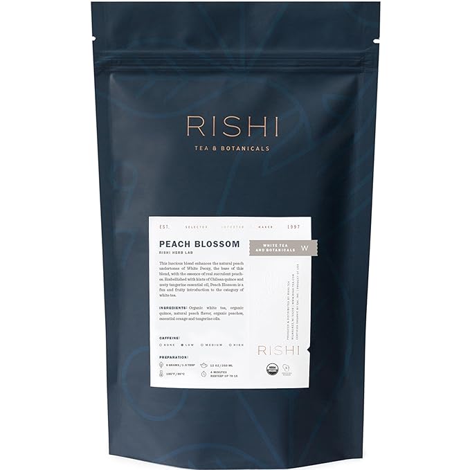 Rishi Tea Peach Blossom White Herbal Blend - Organic & Low Caffeine Loose Leaf Tea - 8.81 Ounces, 32+ Servings - Bloomnest
