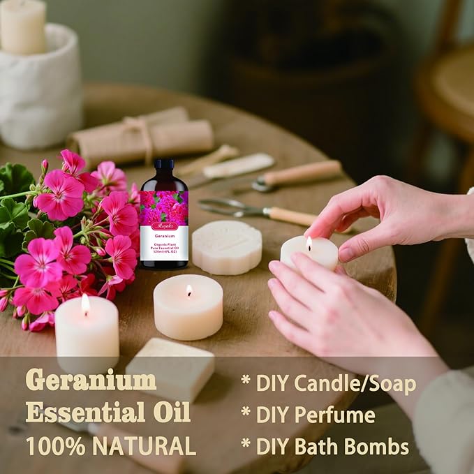 Geranium Essential Oil-Geranium Fragrance Oil 4.33oz (130ml)-100% Pure Natural Scent for Diffusers, Candles, Soap Making & Aromatherapy-Relaxing Home & Gift Essential Oil for Bath, Massage - Bloomnest