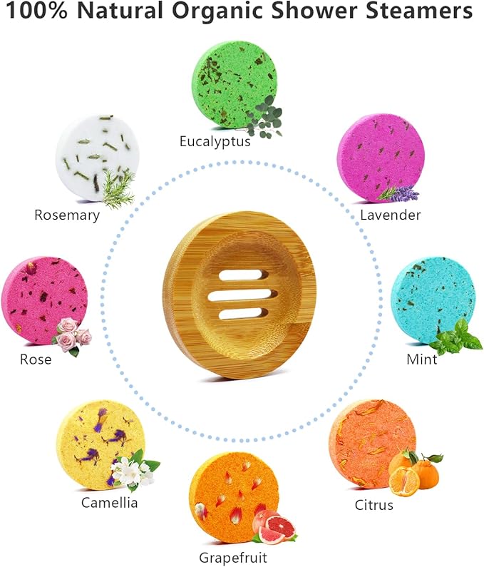 Shower Steamers Aromatherapy - 8 Pack Organic Shower Bombs with Natural Essential Oil, Self Care and Stress Relief Birthday/Home Spa/Christmas Stocking Stuffers/White Elephant Gifts for Women - Bloomnest