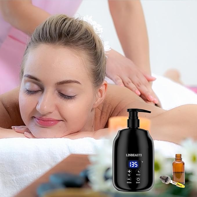 Massage Oil Warmer with Two Oil Bottle Dispenser, Lotion Bottle Warmer Dispenser Heater, Smart Touch Key Electric Warm Lotion Dispenser, Lube Gel Cream Warmer for Home Pro Salon Spa Massage (black) - Bloomnest