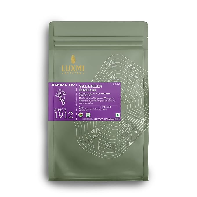 Luxmi Estates Valerian Dream Organic Valerian Root Tea (50 Tea Bags) Caffeine Free Tea For Sleep, Relaxing, Calming, and Stress Relief - Bloomnest