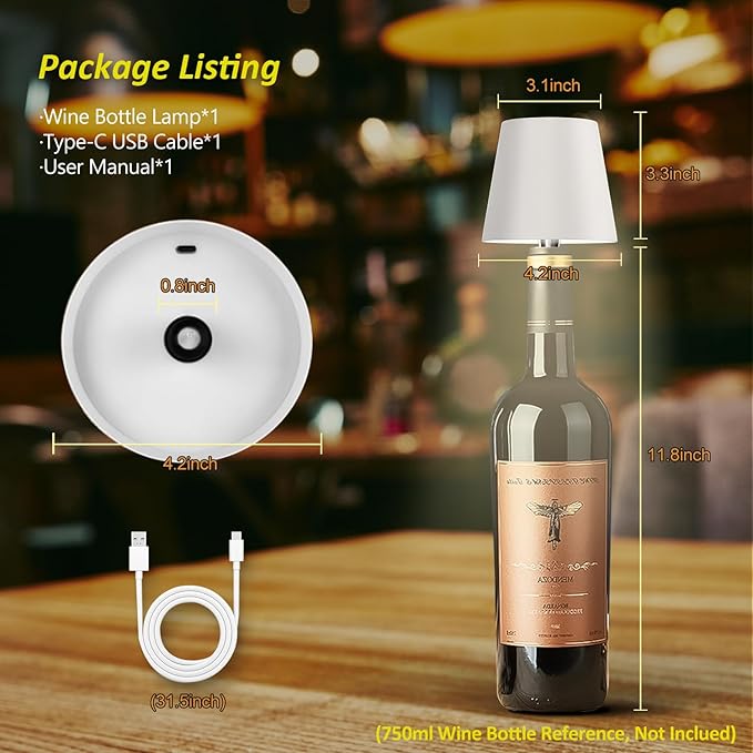 2025 New Wireless Bottle Lamp - LED Bottle Lights for Liquor & Wine Bottles, Cordless Lampshade, Whiskey Bottle Top Light, Bottle Stopper Night Light Kit, Rechargeable 3-Tone Touch-Dimmable - Bloomnest