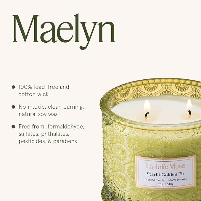 LA JOLIE MUSE Christmas Candle | Starlit Golden Fir | Fir Balsam, Cedarwood & Smoke | 12 oz Soy Candle, Double Wick | 60 Hours Clean Burn | Christmas Gift for Women & Family - Bloomnest