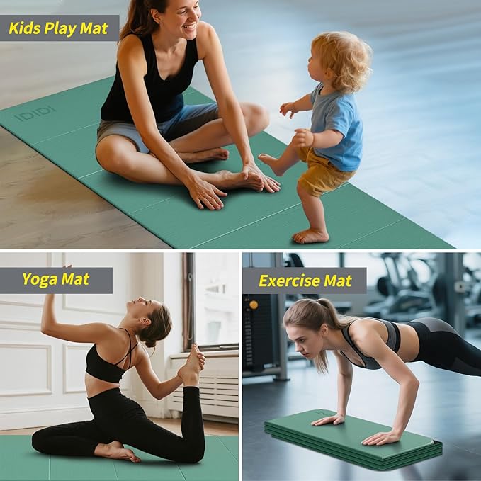 8mm Extra Thick & Large Foldable Yoga & Fitness Mat(74" x 31.5" x 0.32"), Double-Sided Non Slip & Lightweight Pilates Mat, Thick Wide Exercise Mats for Woman Man Kids, Portable Workout Mats for Travel, Studio or Home Use - Bloomnest