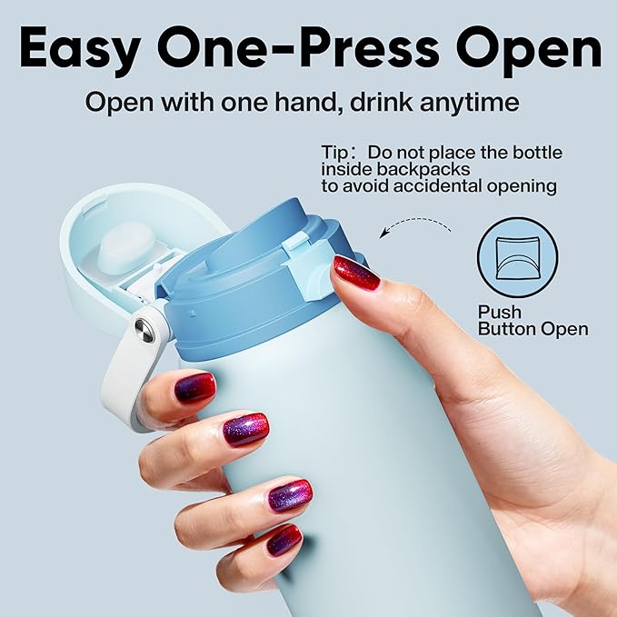 Insulated Water Bottle with Straw - Encool Stainless Steel Water Bottle with Push Button Lid, Leak-Proof & BPA-Free, Keeps Cold for 24 Hours for Sports, Travel, Gym (40 oz, Jungle Mist) ENCOOL