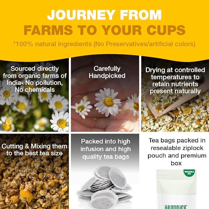 HANDPICK, Organic Chamomile Tea Bags (100 Herbal Tea Bags) Caffeine Free| Premium Floral Chamomile Herbal Tea in Eco-Conscious Teabags | Direct from Source - Bloomnest