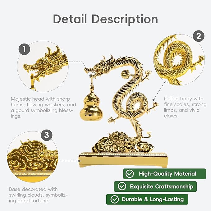 Golden Chinese Dragon Incense Holder– Dual-Use Metal Feng Shui Decor with Hanging Gourd Cone Incense Burner & Hidden Stick Holder – Spiritual Aromatherapy Gift for Meditation, Home & Office Decoration - Bloomnest