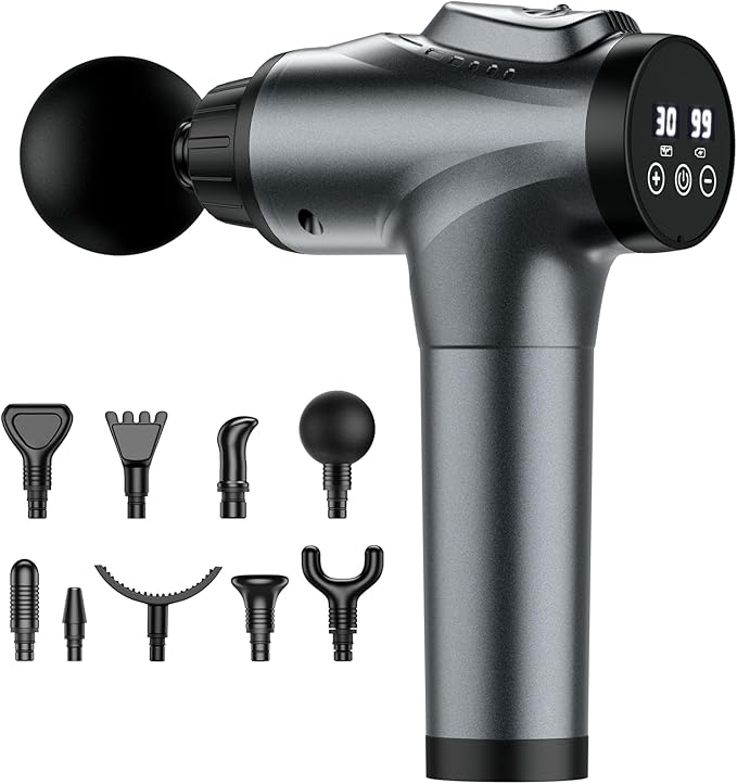 Massage Gun, Muscle Massage Gun for Athletes Handheld Electric Deep Tissue Back Massager, Percussion Massage Device for Pain Relief with 30 Speed Levels 9 Heads - Bloomnest