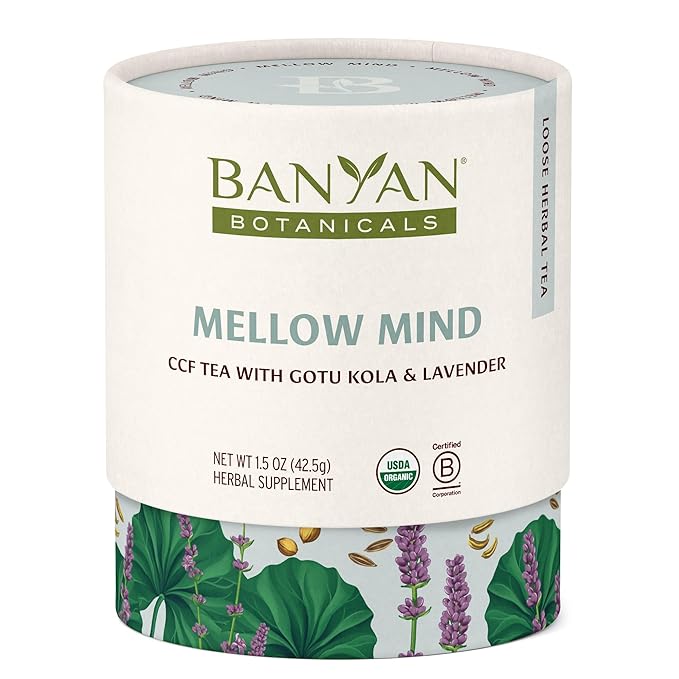 Banyan Botanicals Mellow Mind CCF Tea – Organic Lavender Chamomile Tea with Gotu Kola – Caffeine-Free Relaxation Tea for Stress Relief* – 1.5 oz. – Non-GMO Sustainably Sourced Herbal Loose Leaf Tea - Bloomnest