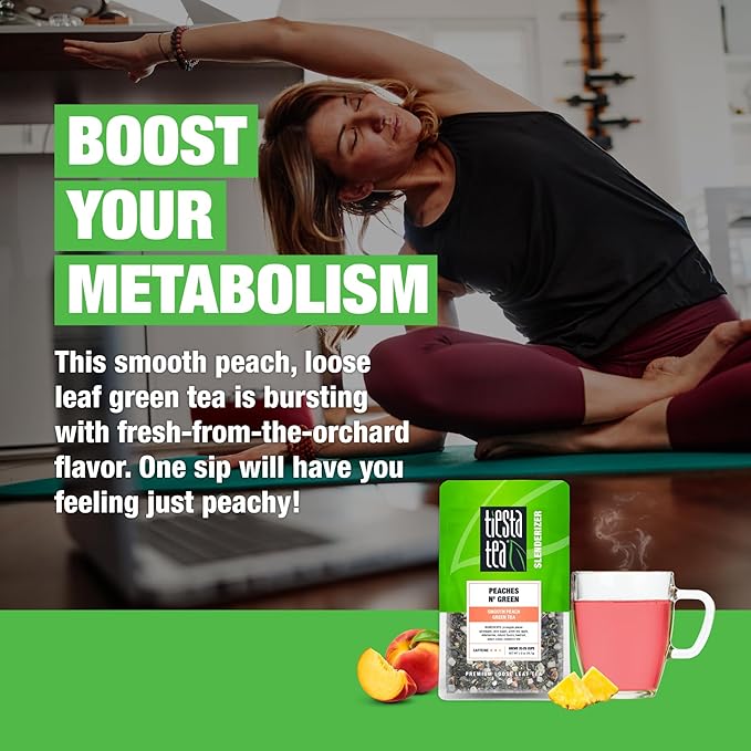 Tiesta Tea - Peaches N' Green, Loose Leaf, Smooth Peach Green Tea, Premium Medium Caffeinated Blend, Make Hot or Iced, Brews Up to 25 Cups, 2.0 Ounce Resealable Pouch - Bloomnest