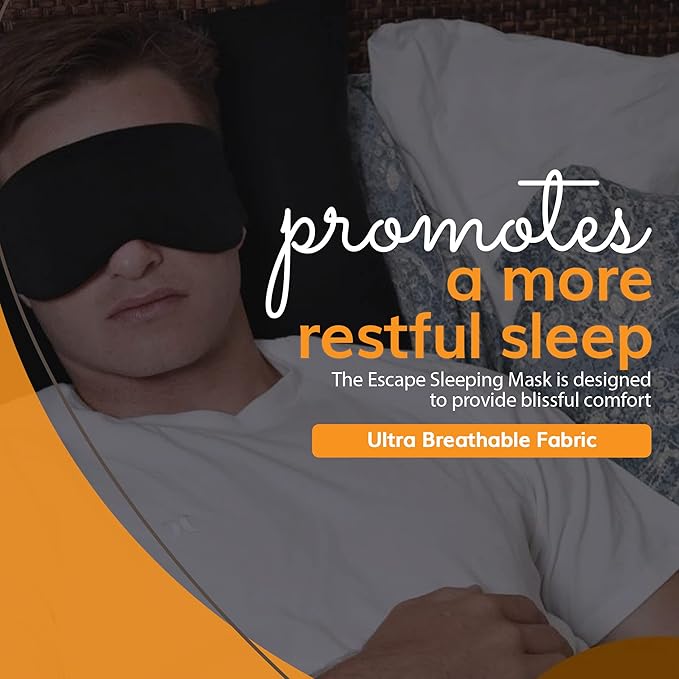 Happyluxe Escape Sleep Mask - Buttery Soft Airplane Eye Mask for Sleeping or Napping in Bed. Machine Washable. - Jet Black, Made in USA - Bloomnest