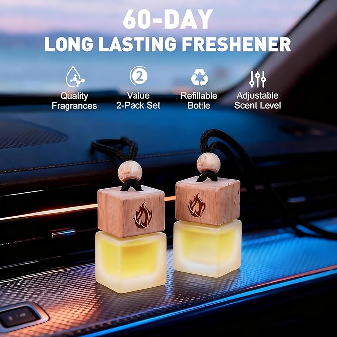 Car Air Freshener Hanging 2 Pack, Teakwood & Cashmere Fragrance Essential Oil Diffuser, Long Lasting Car Scent, Car Accessories for Women - Bloomnest