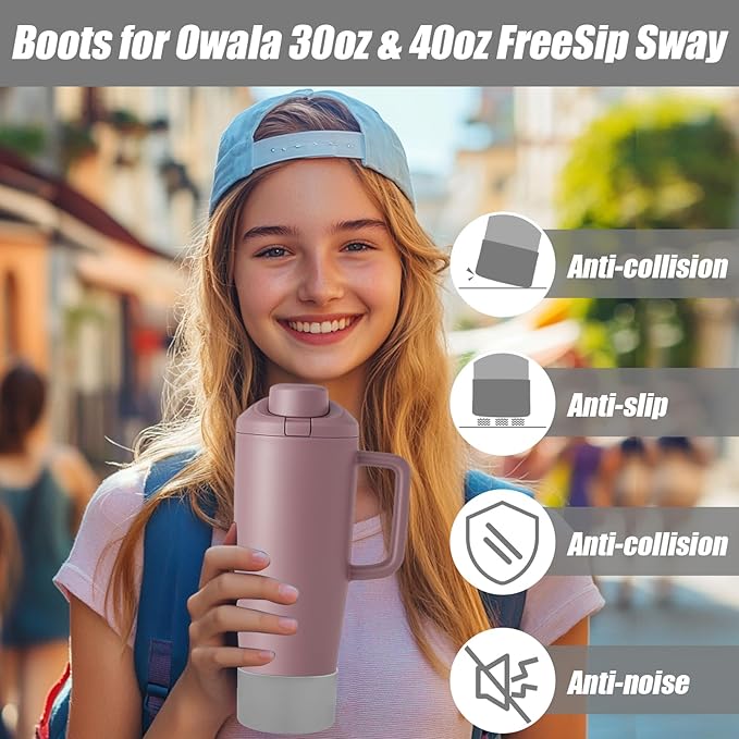 Mity rain 2PCS Protective Silicone Boots for Owala 30oz & 40oz FreeSip Sway Bottles & Tumblers - Accessories for owala, Enhances Stability & Prevents Scratches (Light Gray) Mityrain