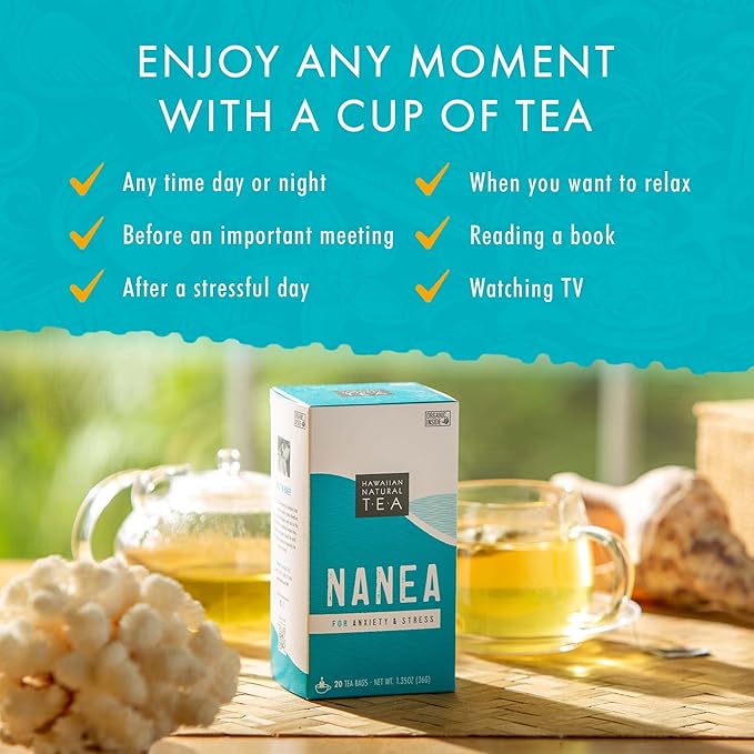 Nanea Chamomile Tea, Caffeine-Free Herbal Tea, All-Natural and Wellness Tea, Calming Hot Tea, Vegan and Keto-Friendly, 60 Tea Bags, 36 g -Hawaiian Natural Tea - Bloomnest