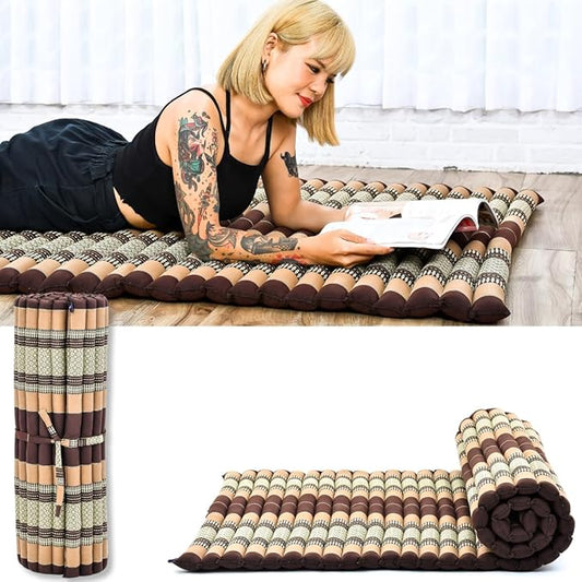 Leewadee - Kapok Roll Mat – Handcrafted Folding Sleep & Relaxation Mattress from Thailand, Ideal as Guest Bed, Camping Mat, Yoga Mat or Traditional Futon, 75 x 39 inches, Brown - Bloomnest