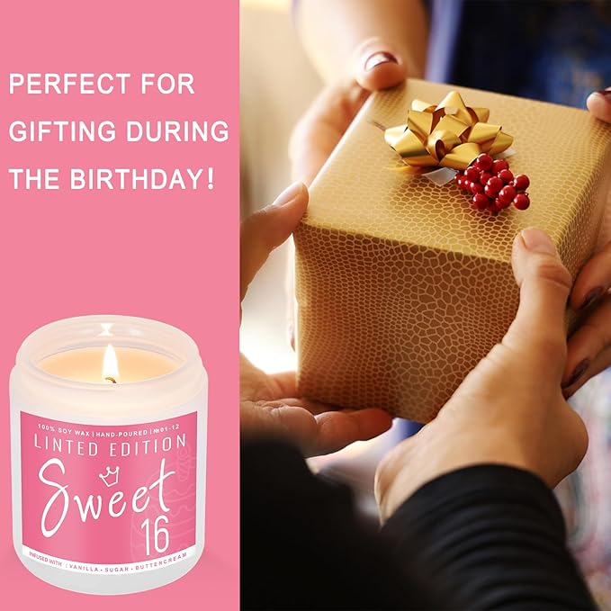 16th Birthday Gifts for Women, Perfect Birthday Present, Funny Presents for Mom, Friends, Wife, Sister, 7oz Vanilla Cream-Scented Candle - Bloomnest