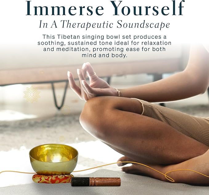 Tibetan Singing Bowl, Handcrafted Singing Bowl for Meditation, Prayer & Holistic Healing, Yoga Accessories, 6” Sound Bowl with Wooden Striker, Artisanal Pouch & Cushion - Bloomnest