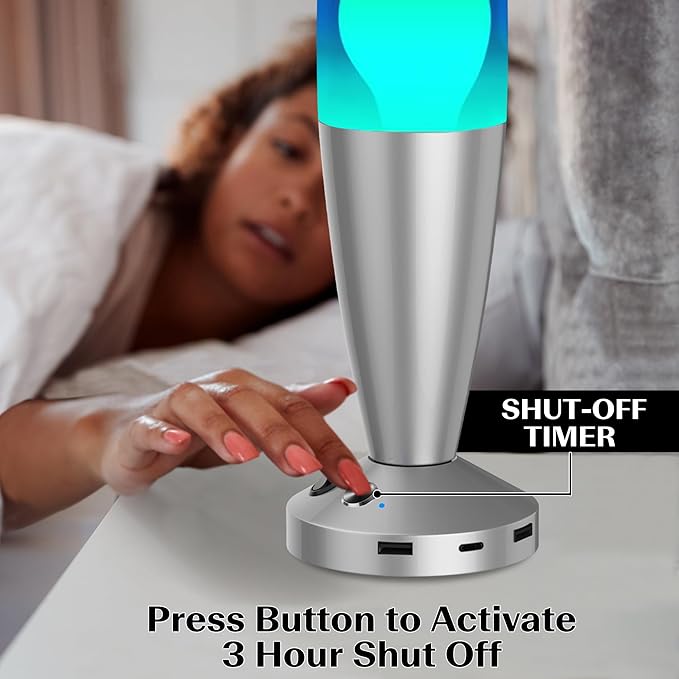 JAMBO 16-Inch Beautiful Lamp with Wax, Relaxing Night Light Home Decor, Extra Tall, Living Room Office Bedroom Lamp for Adults, Teens, Kids (USB, Auto Shut Off, Silver Base, Blue Liquid, Yellow Wax) - Bloomnest