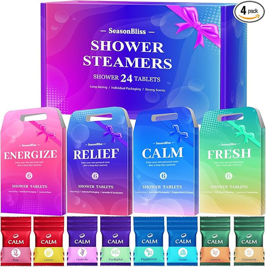 Shower Steamers 24 Pack, Shower Tablets, Natural Ingredients, 8 Different Scents, Individually Wrapped Shower Steamer, Christmas Presents for Mom, Friends - Bloomnest